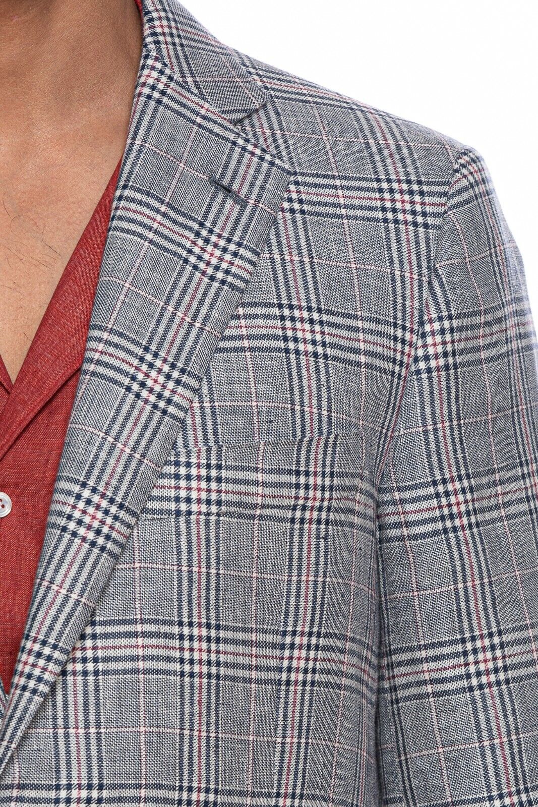 1950$ BELVEST Blue Gray Glen Plaid Pure Linen Jacket 40 US / 50 EU  Court Drop 4