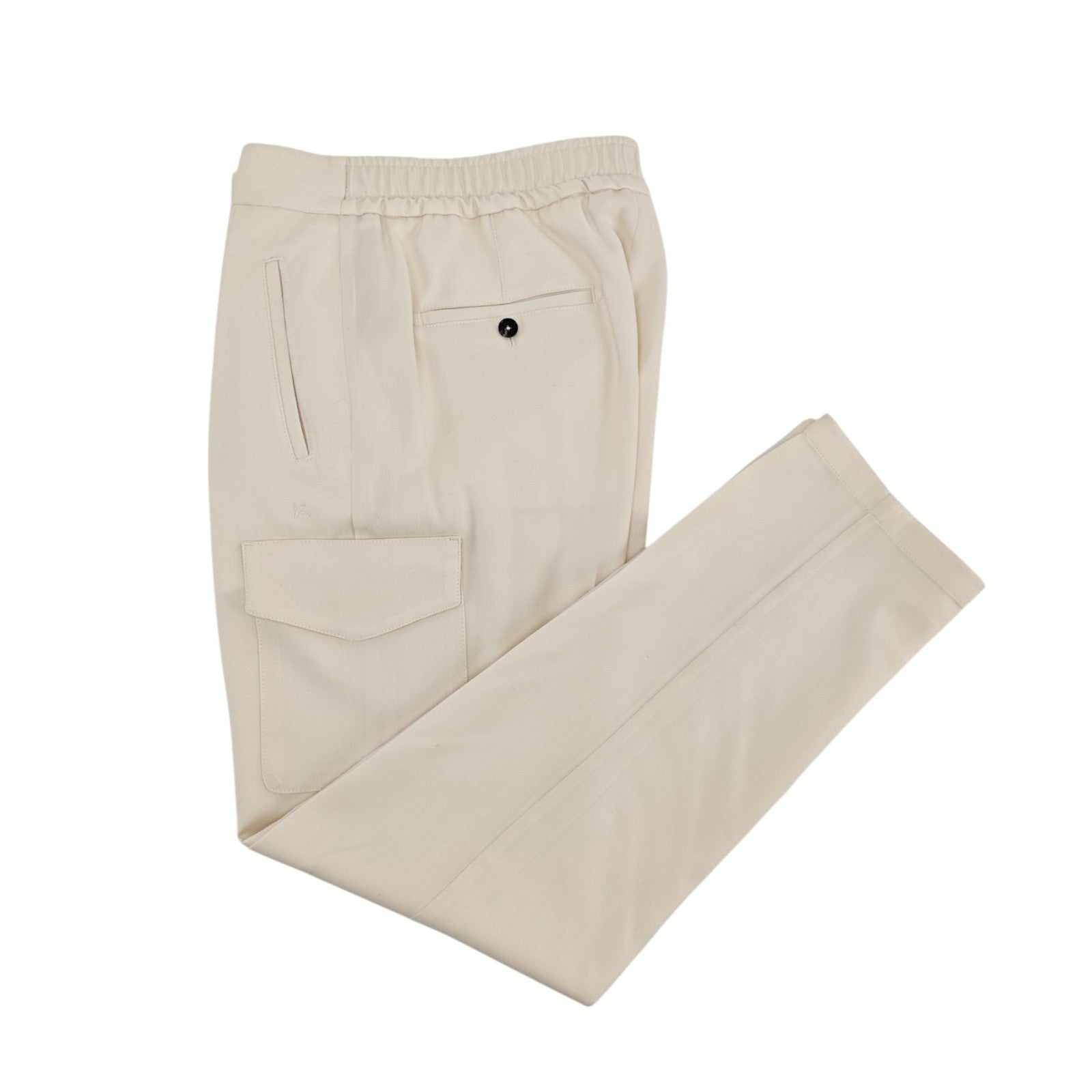 1750$ ISAIA NAPOLI Cream Tapered Elastic Band Cargo Pant Wool 32 US / 48 EU R