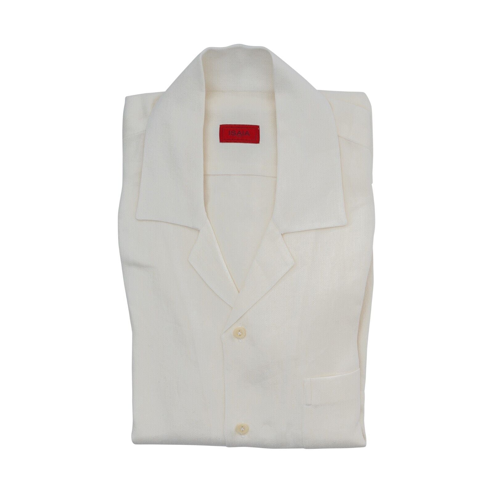 690$ ISAIA NAPOLI Ivory Hand-Sewn Shirt Short Sleeve Camp Collar Linen 16 - 41