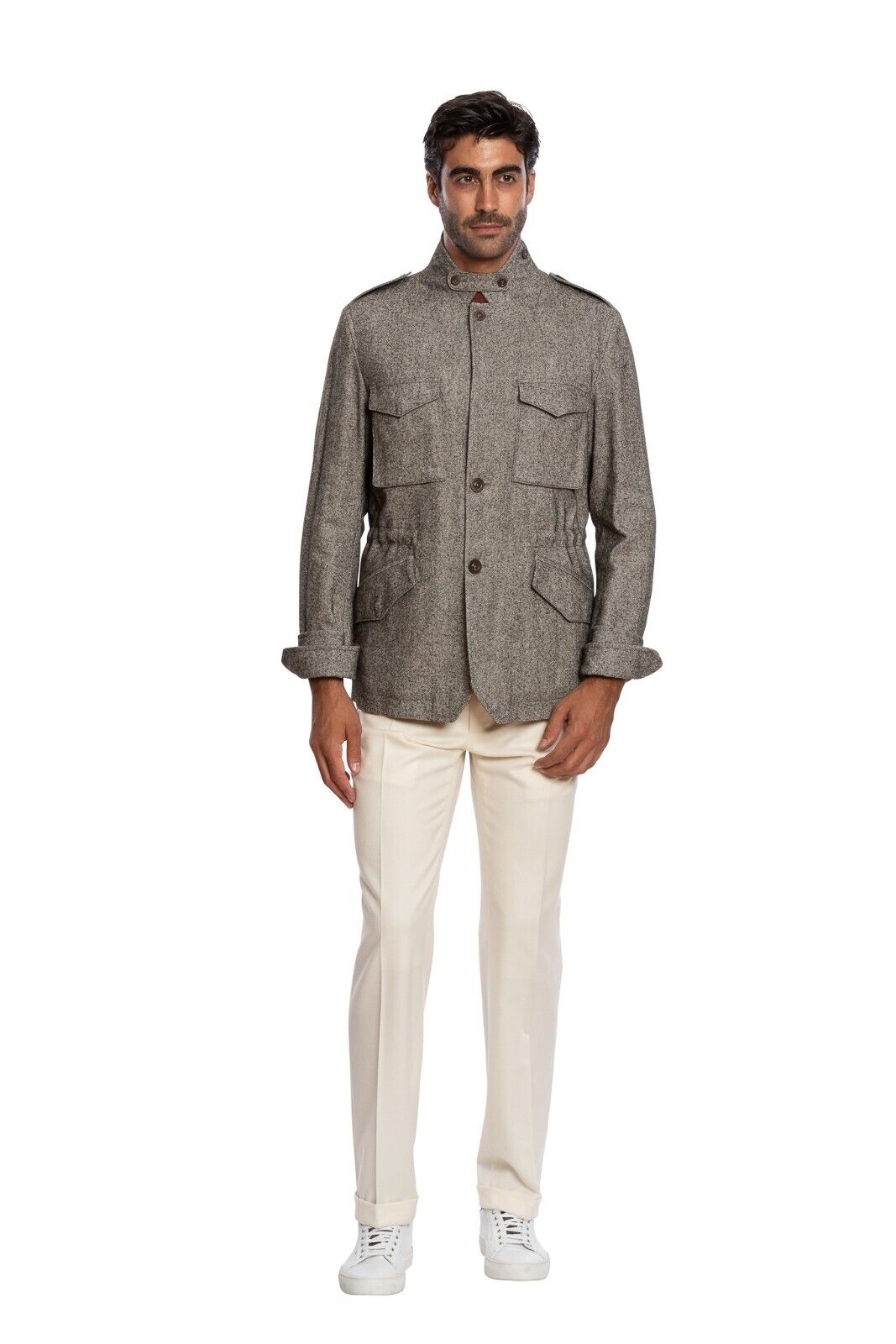 $1900 BOGLIOLI x T.SUZUKI Grey Tweed Casual Coat Jacket Hemp Wool  Size L