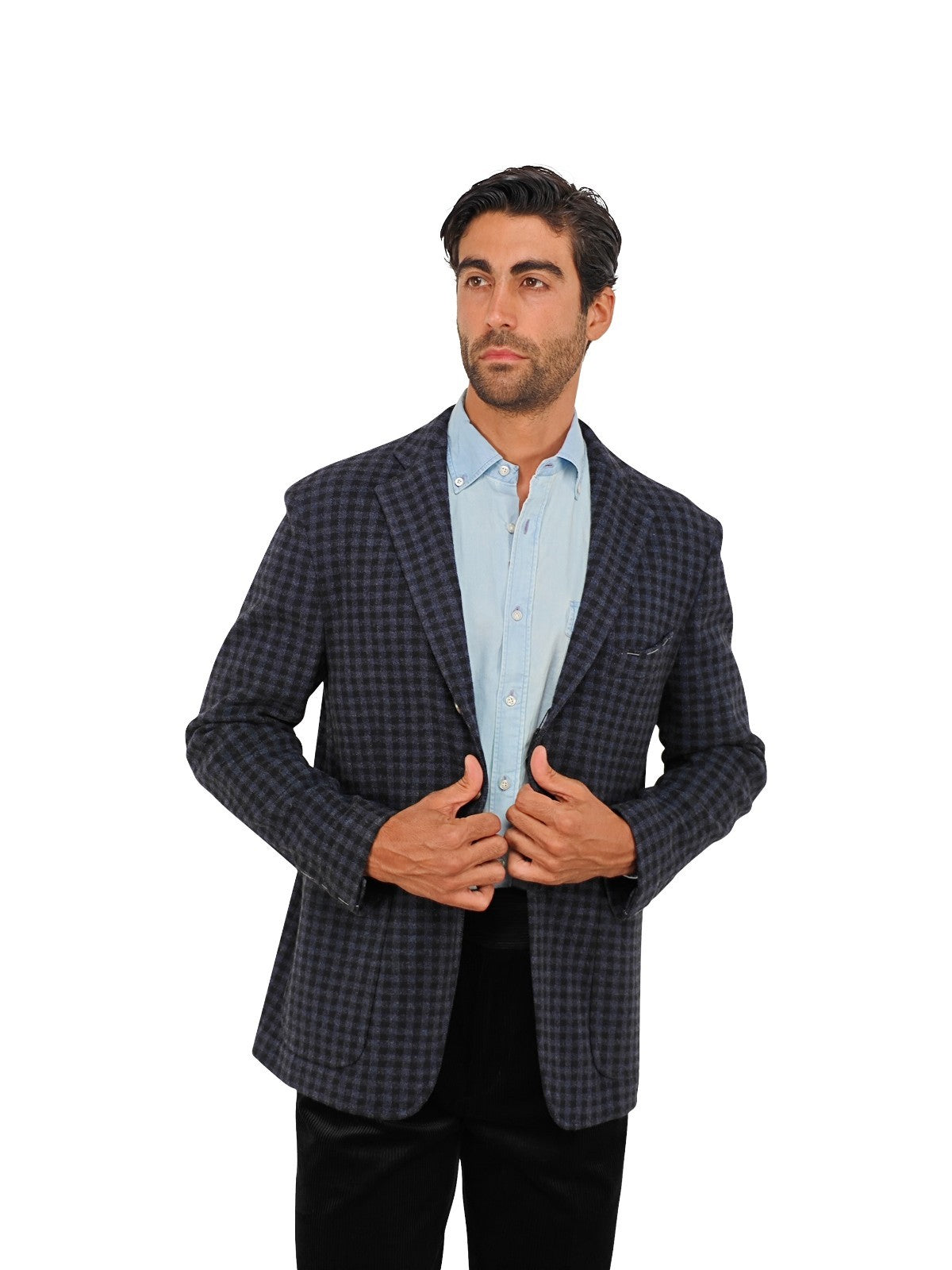 $1940 RUBINACCI NAPOLI Blue Checks Jacket Blazer Wool / Cashmere 40 US / 50 EU