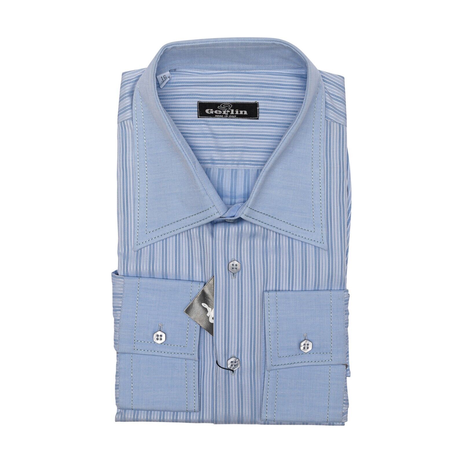 690$ LUXURY GERLIN Shirt Blue ALUMO SOYELLA Cotton 16 - 41 9F BIJAN