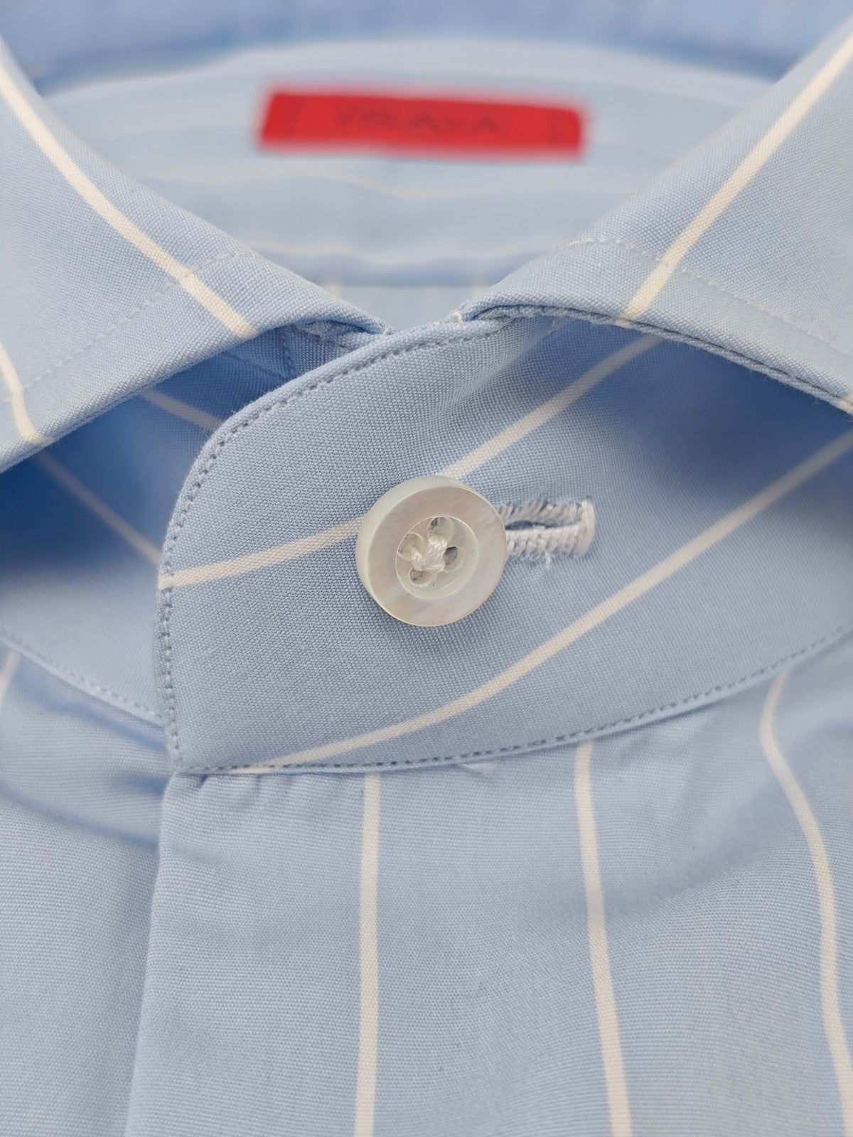 730$ ISAIA NAPOLI "Mix" Sky Blue Striped Dress Shirt Hand-Sewn Fine Cotton