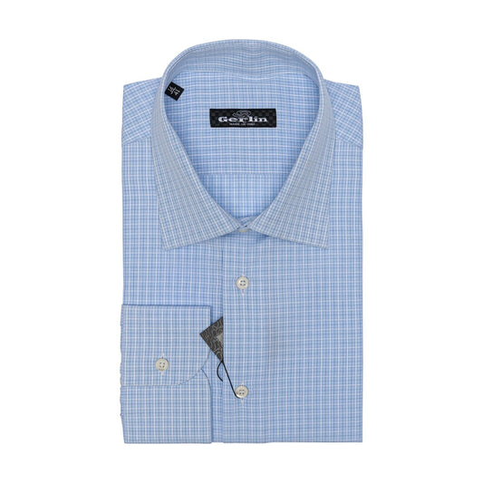 690$ LUXURY GERLIN Shirt Checks Light Blue ALUMO Cotton 16 - 41 4G ZILLI