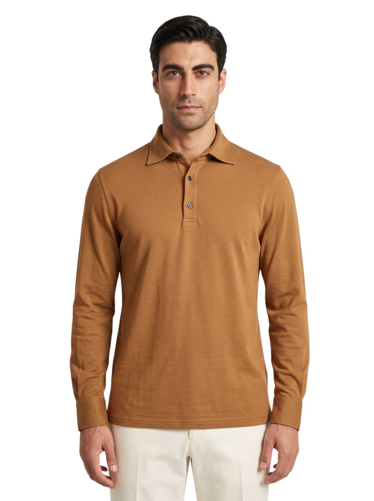 1200$ ISAIA NAPOLI Rust Polo Handmade Long Sleeve Knit Wool Size L