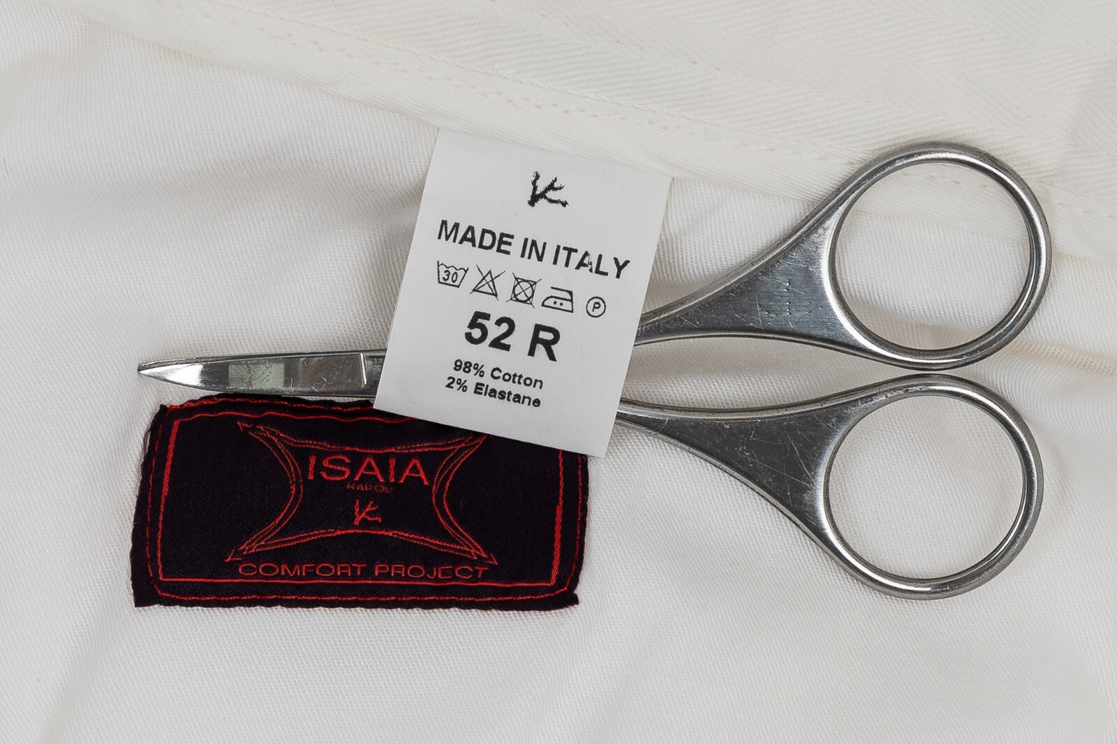 690$ ISAIA Herringbone White 5 Pockets Pant Cotton Comfort Fit 36 US / 52 EU