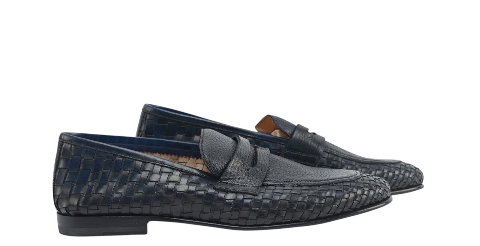 1350$ TESTONI "Tivoli" Blue Unlined Loafer Woven Calf / Deer 8 UK / 9 US / 42 IT
