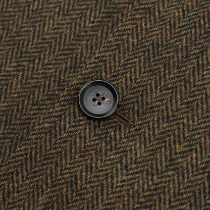 $7250 ISAIA Sartorial Overcoat Coat Herringbone Flannel Wool Olive Green - Brown