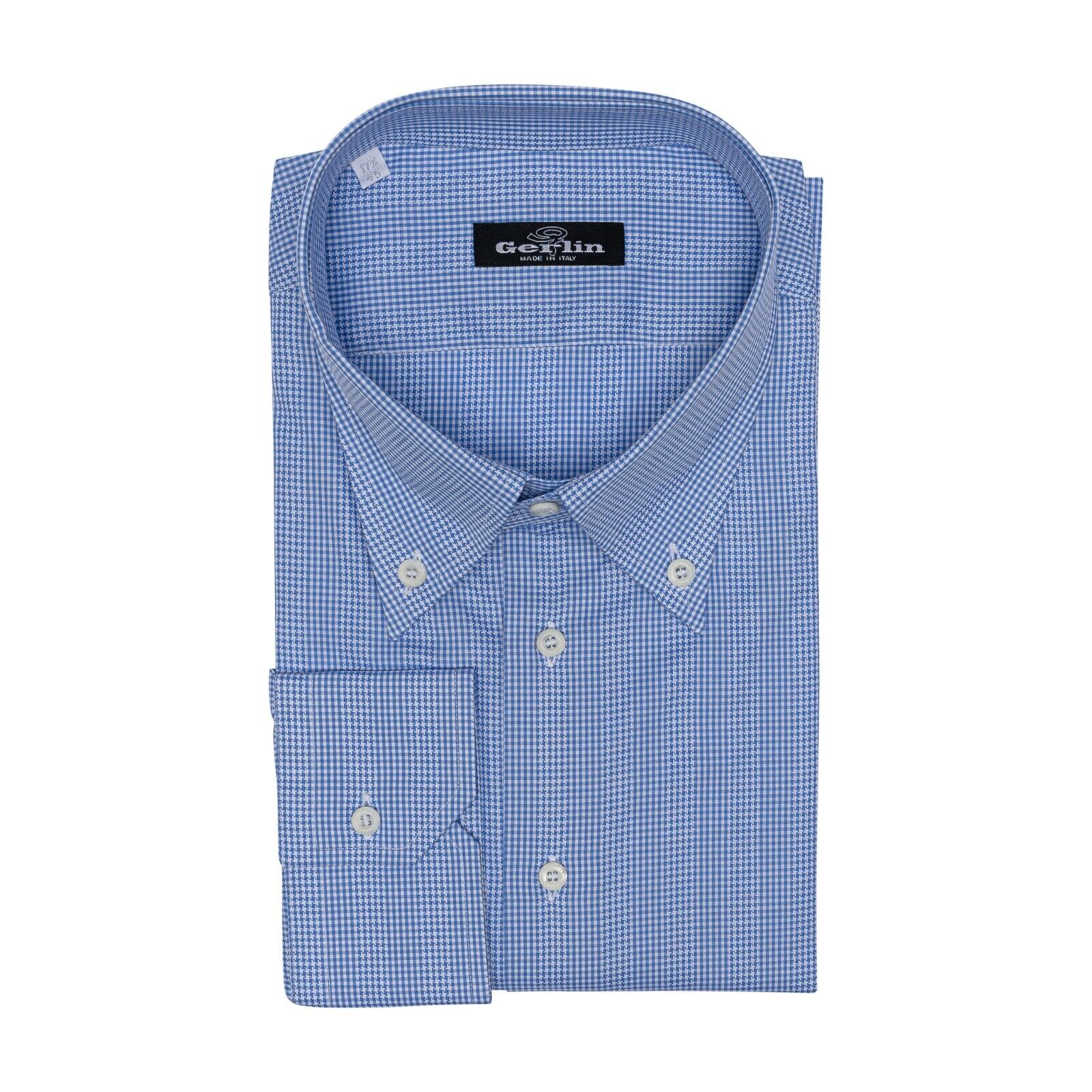 690$ LUXURY GERLIN Shirt Blue Point Collar Cotton 17.75 - 45 2H BIJAN