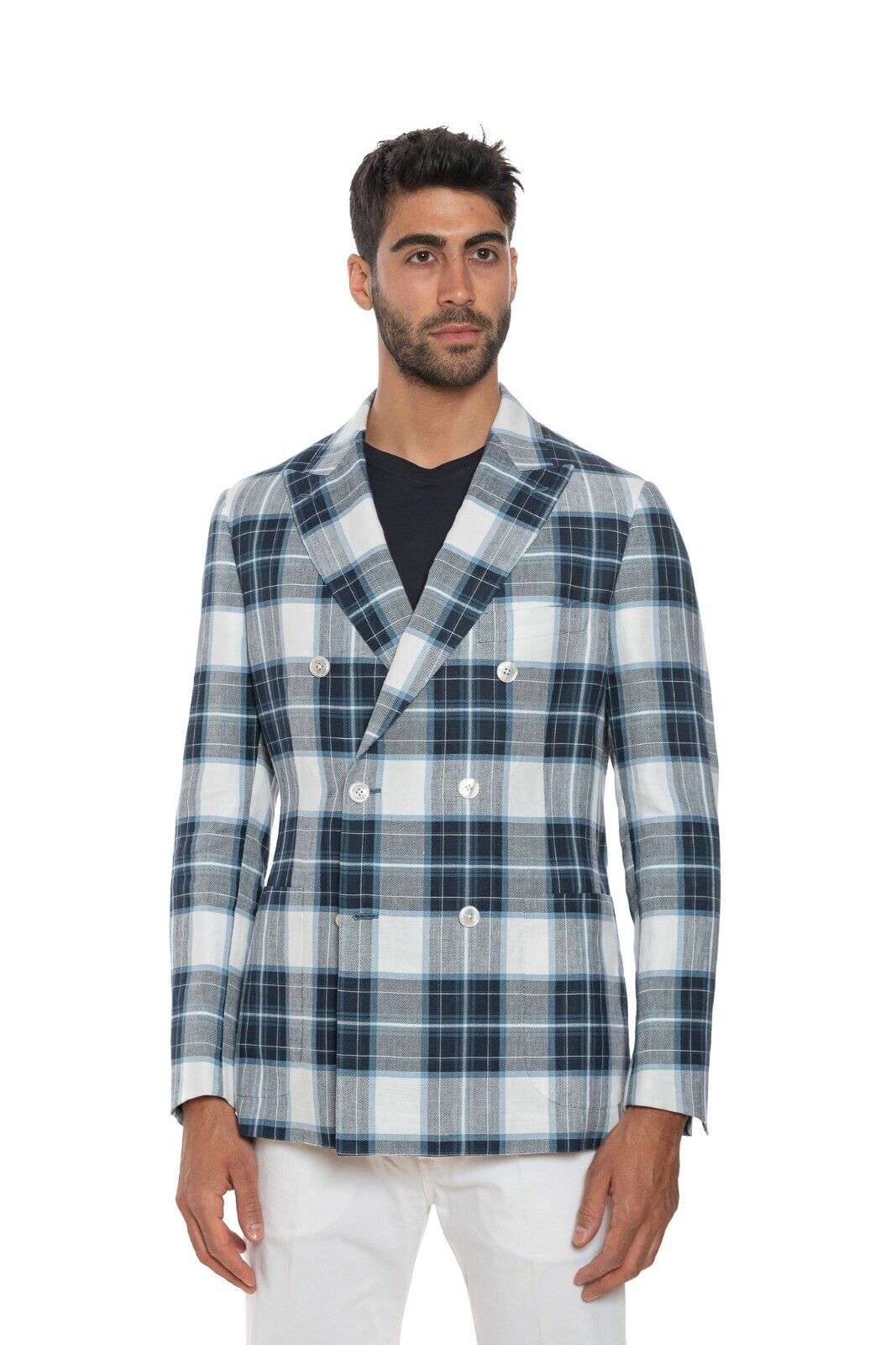 2150$ BELVEST Sartorial Double Breasted Jacket Check Linen Cotton JACKETINTHEBOX