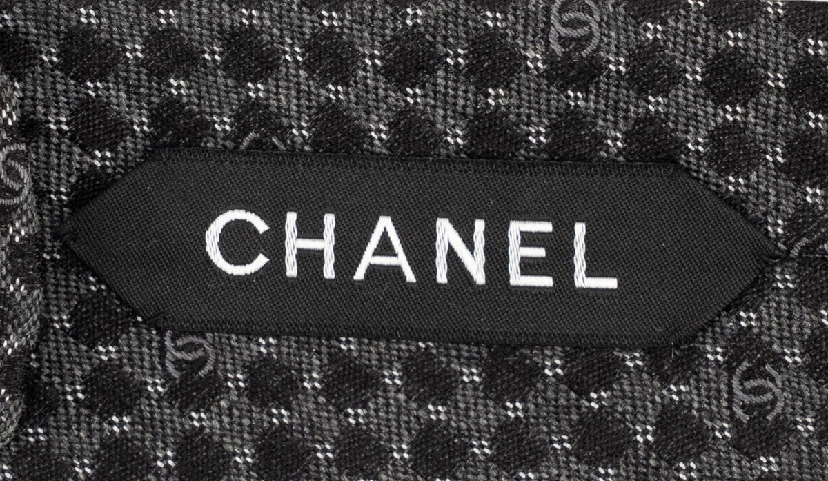$380 CHANEL PARIS Gray Geometric Tie Silk/Cashmere/Wool - Made in Italy