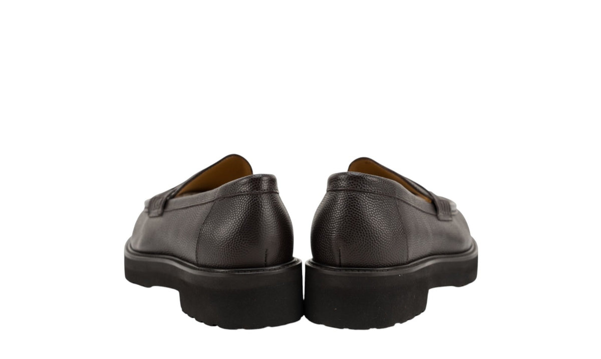 $1200 TESTONI "Courmayeur" Loafer Shoes Micro Grain Calf Brown Cigar