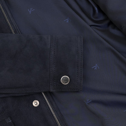 14500$ ISAIA NAPOLI Dark Blue Field Jacket Suede Lambskin 38 US / 48 EU 8R