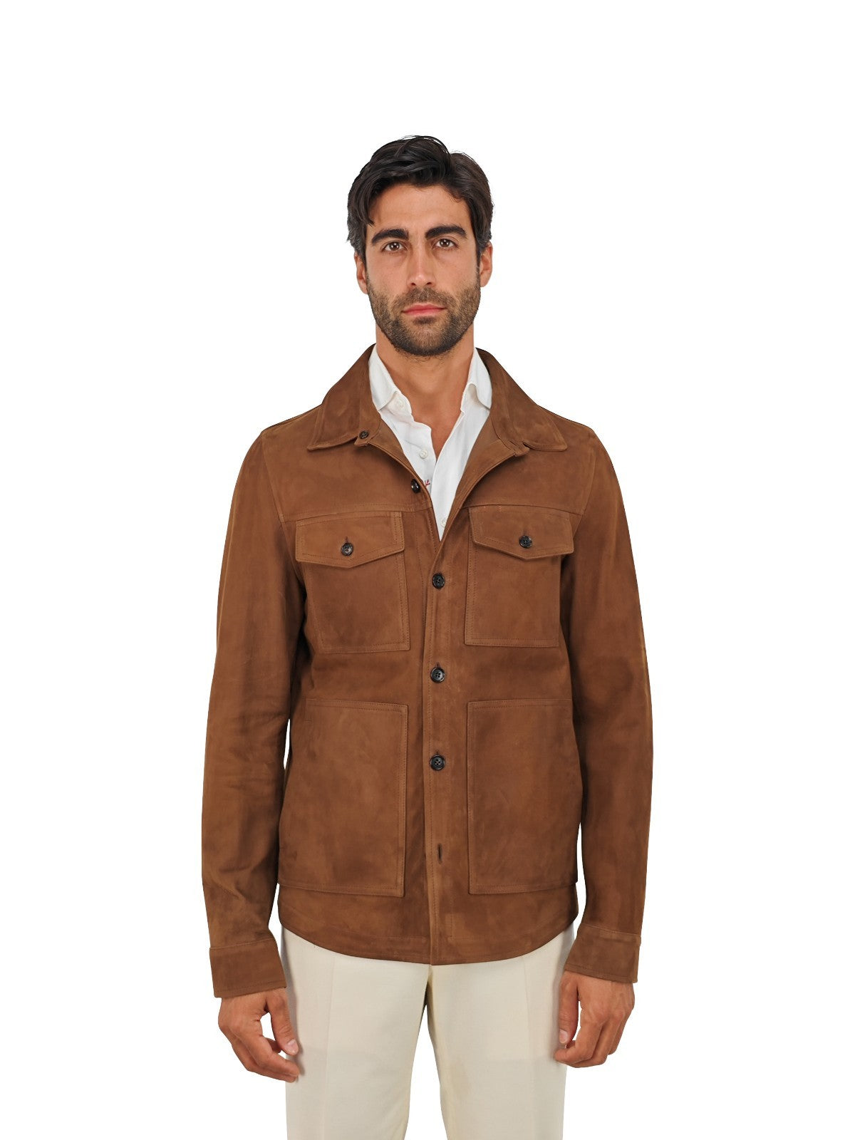 4200$ ISAIA NAPOLI Brown Overshirt Jacket Leather Suede Lambskin 40 US / 50 EU