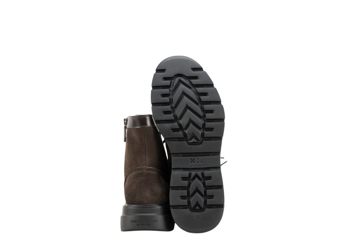 1550$ TESTONI Combat Boot Shoes Suede + Plain Calf Cigar 8 UK / 9 US / 42 IT