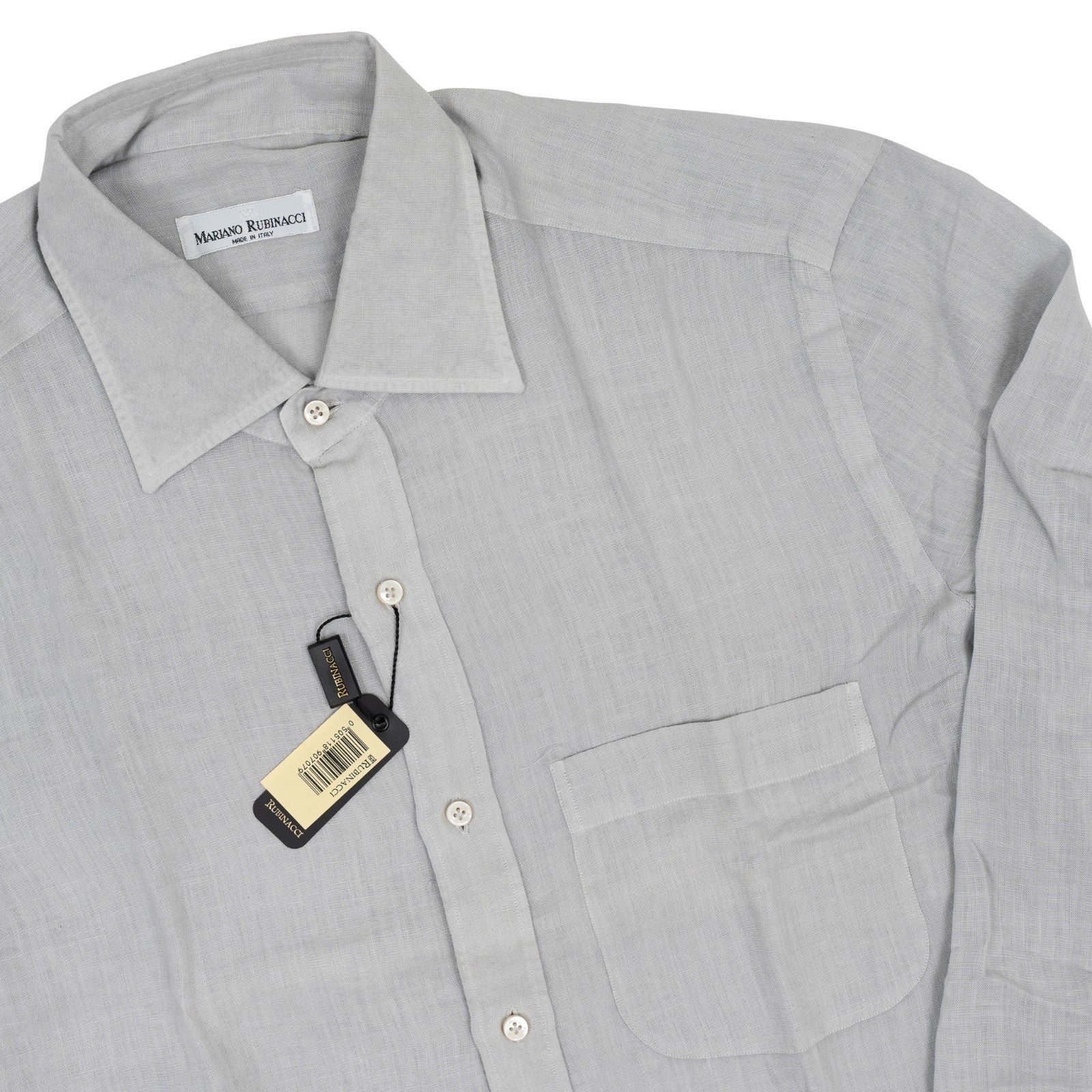 520$ RUBINACCI NAPOLI Gray Pocket Dress Shirt 100% Linen Classic Fit  3C