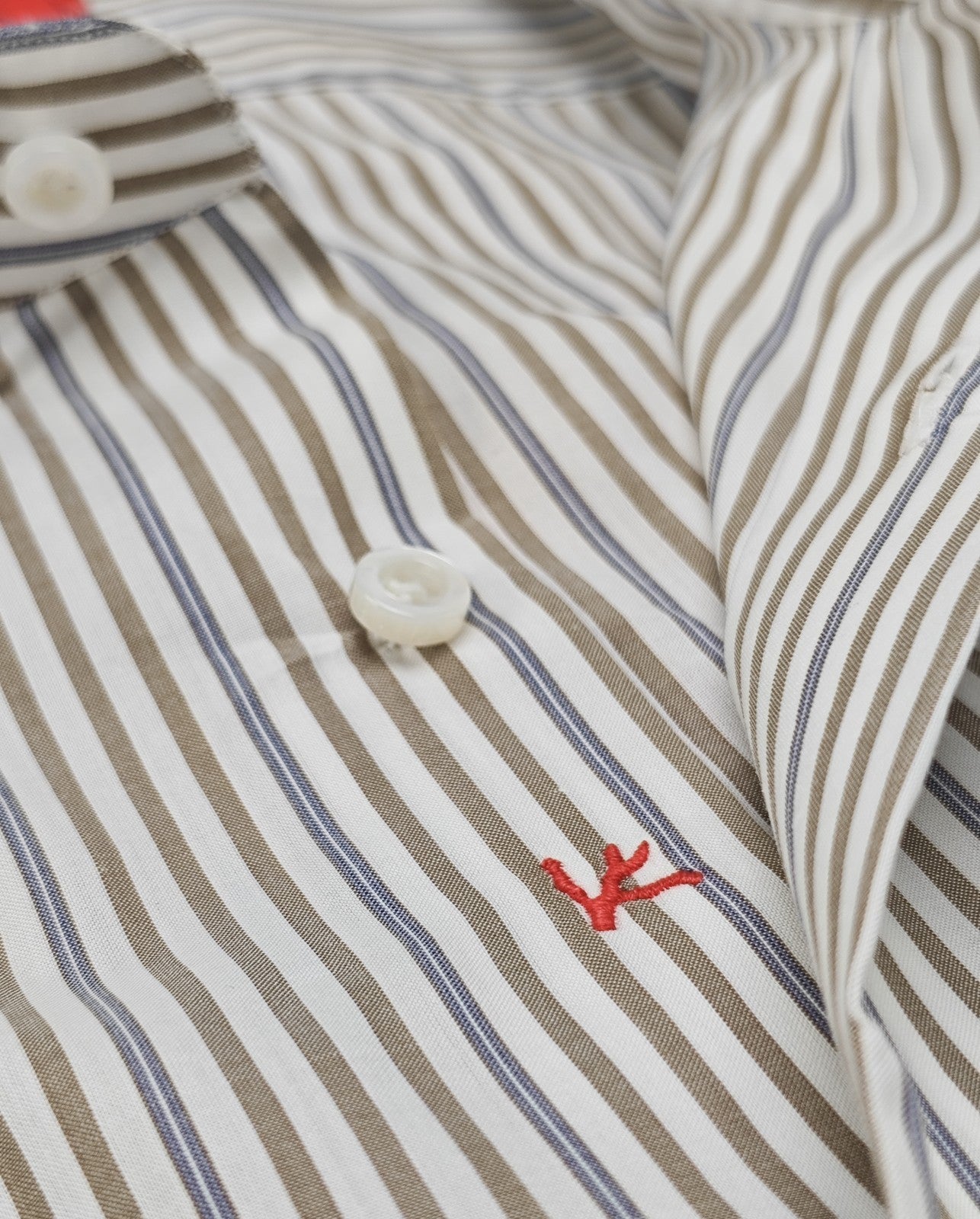 730$ ISAIA NAPOLI "Mix" Dress Shirt White - Beige Striped Fine Cotton 16.5 - 42