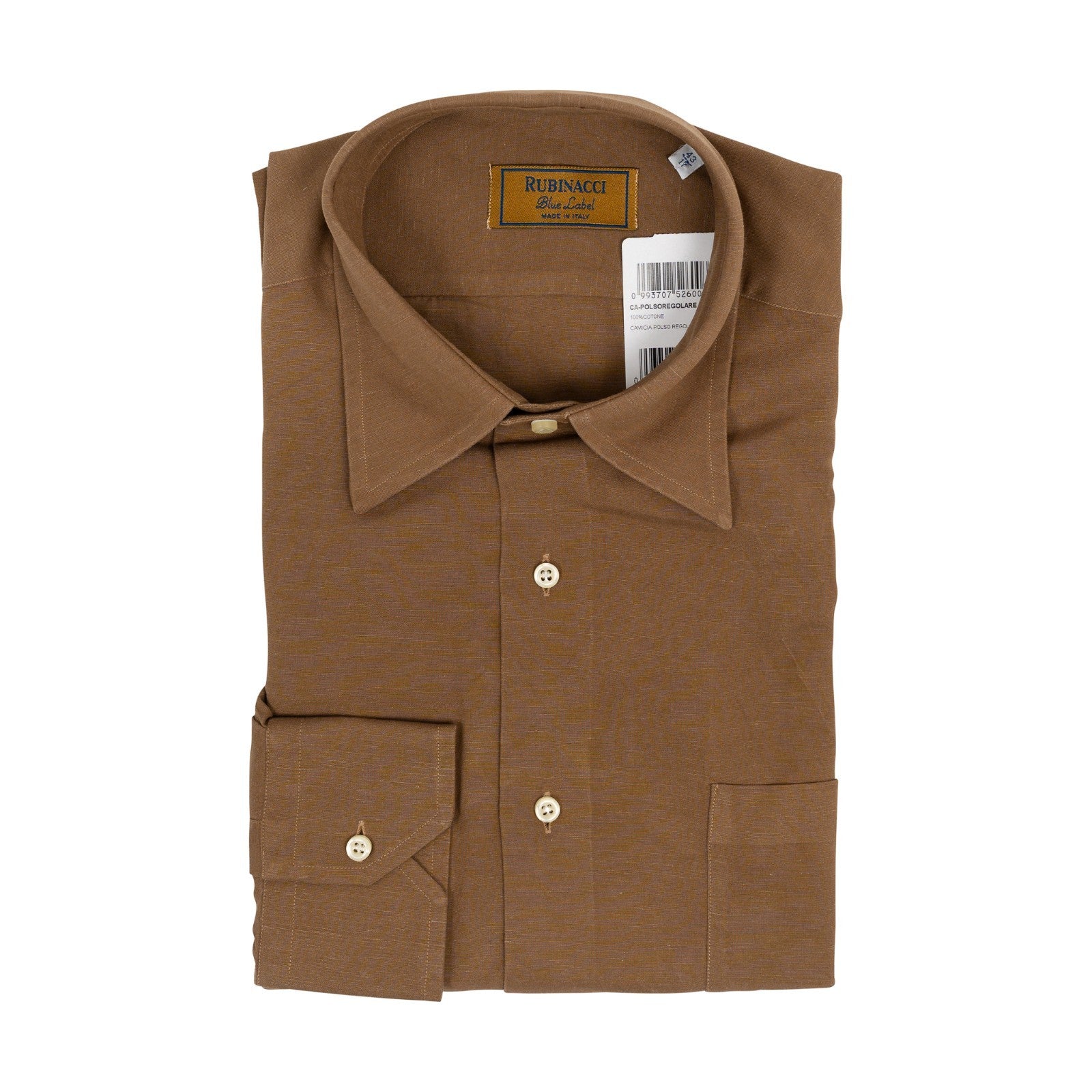 520$ RUBINACCI NAPOLI Brown Pocket Shirt Cotton Classic Fit Made in Napoli  3R