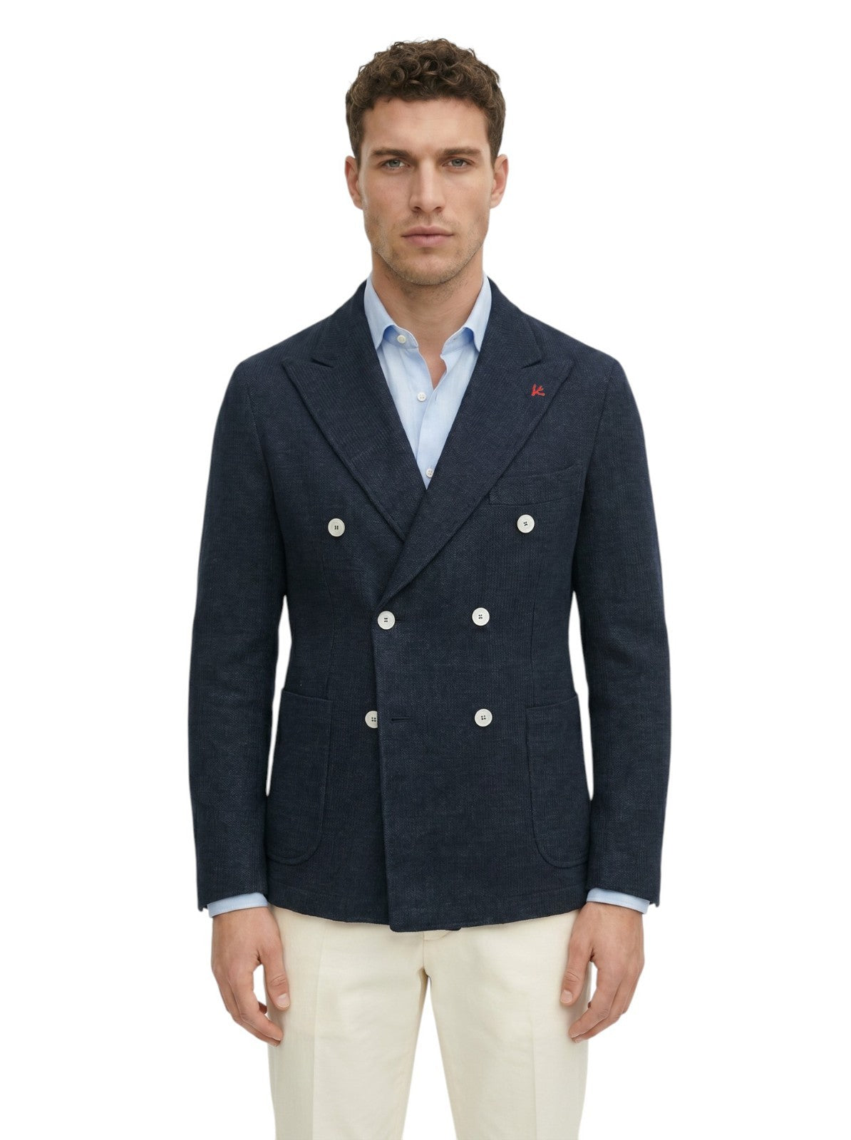 $5120 ISAIA "Capri" Blue Double Breasted Sport Coat Linen Cotton  40 US 50 EU 7R