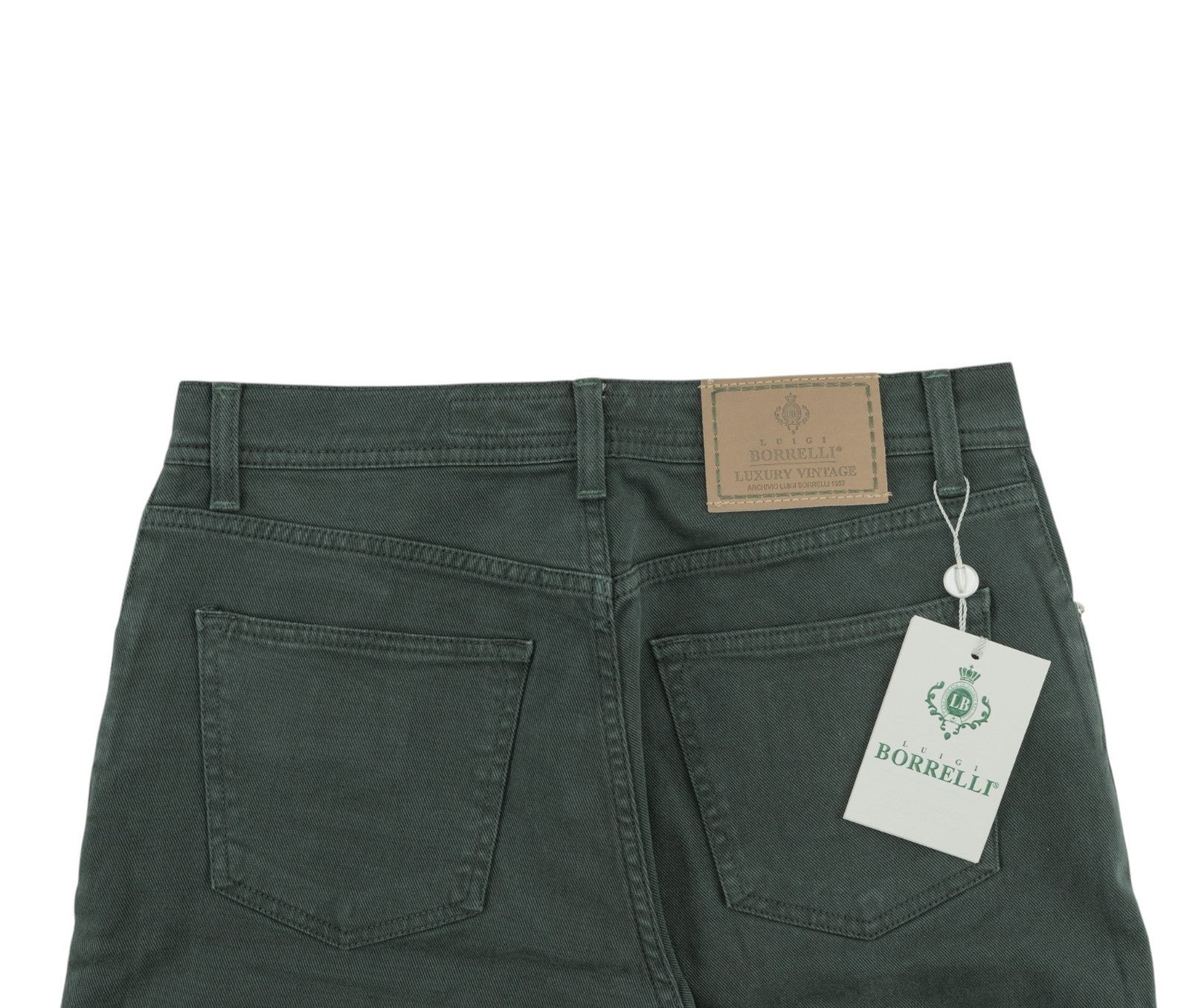 415$ LUIGI BORRELLI NAPOLI Forest Green Denim Jeans Pant Cotton 33 US / 49 EU