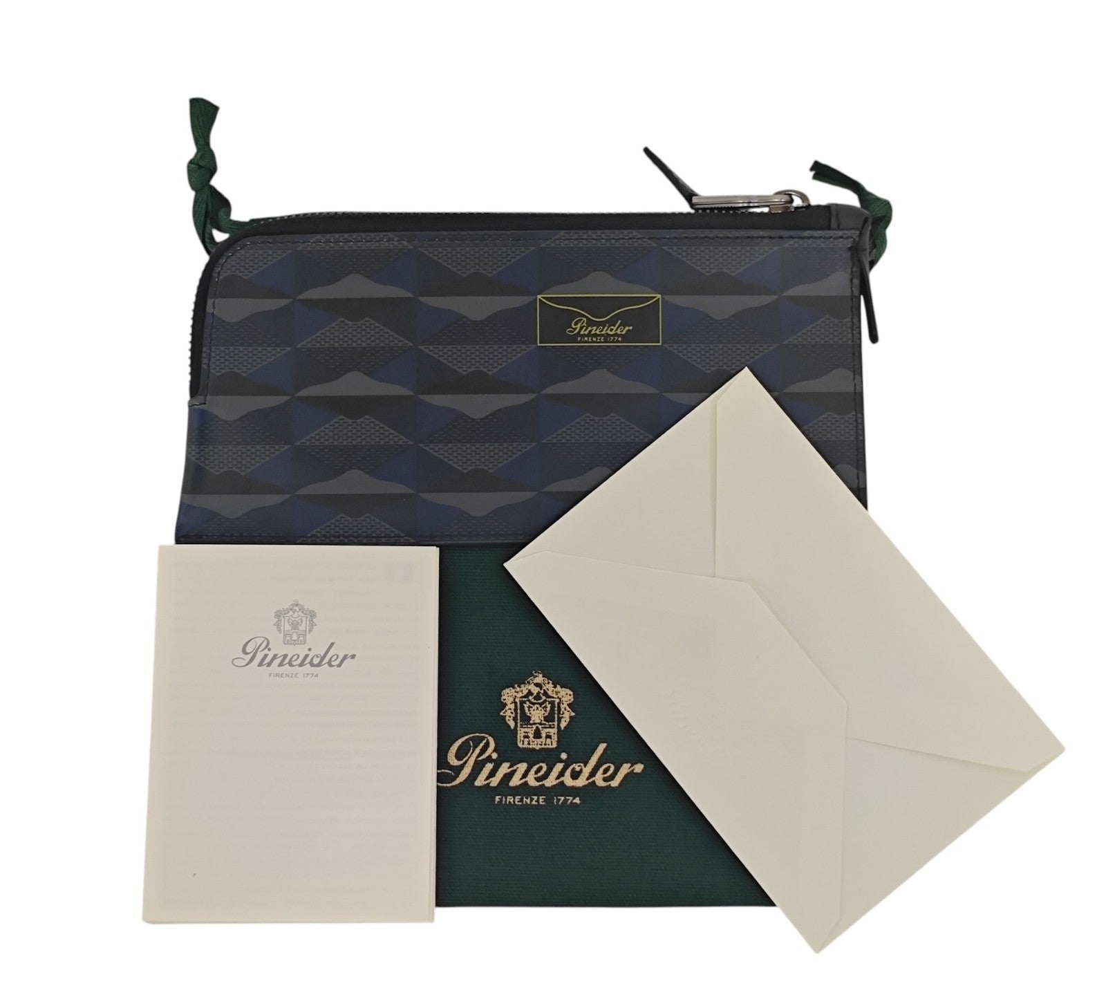 210$ PINEIDER FIRENZE 1774 "Empress" Leather Zipped Pen Case Blue / Grey