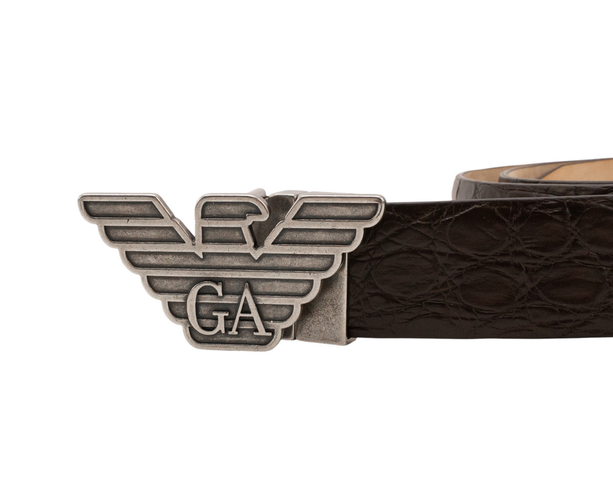 $2200 GIORGIO ARMANI Belt Brown GA Eagle Logo Alligator Leather Size 110