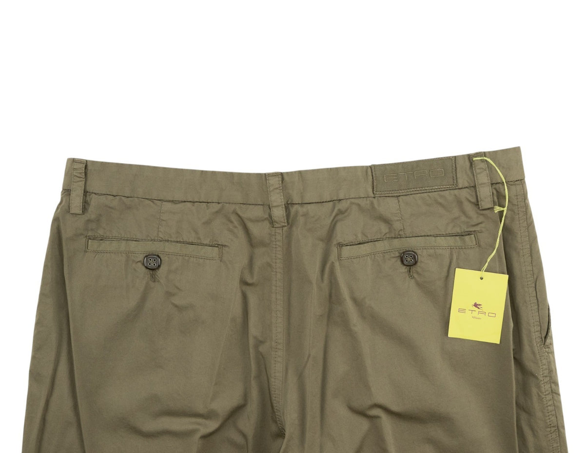 780$ ETRO MILANO Olive Green Fine Cotton Pant Straight Leg 38 US / 54 EU