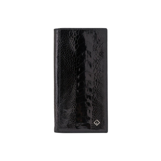 $950 Testoni Bologna Black Document Holder Long Wallet Genuine Ostrich