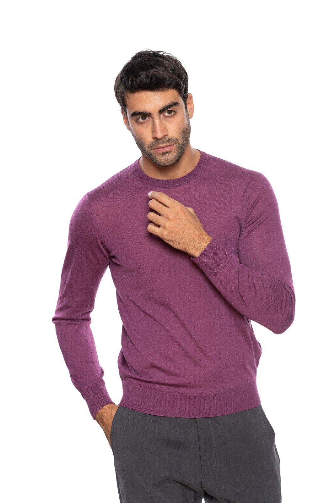 940$ GIORGIO ARMANI Sweater 100% Cashmere Purple 38 US / 48 EU Slim Fit