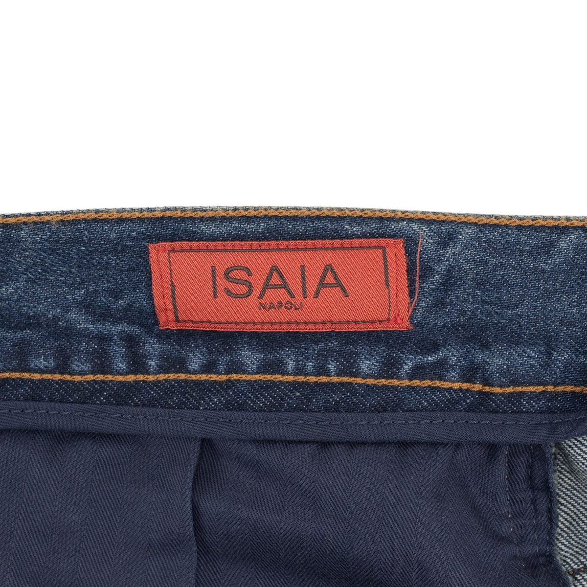 795$ ISAIA NAPOLI "Forcella" Blue Denim Jeans Pant Cotton - Leather Tag Wide Leg