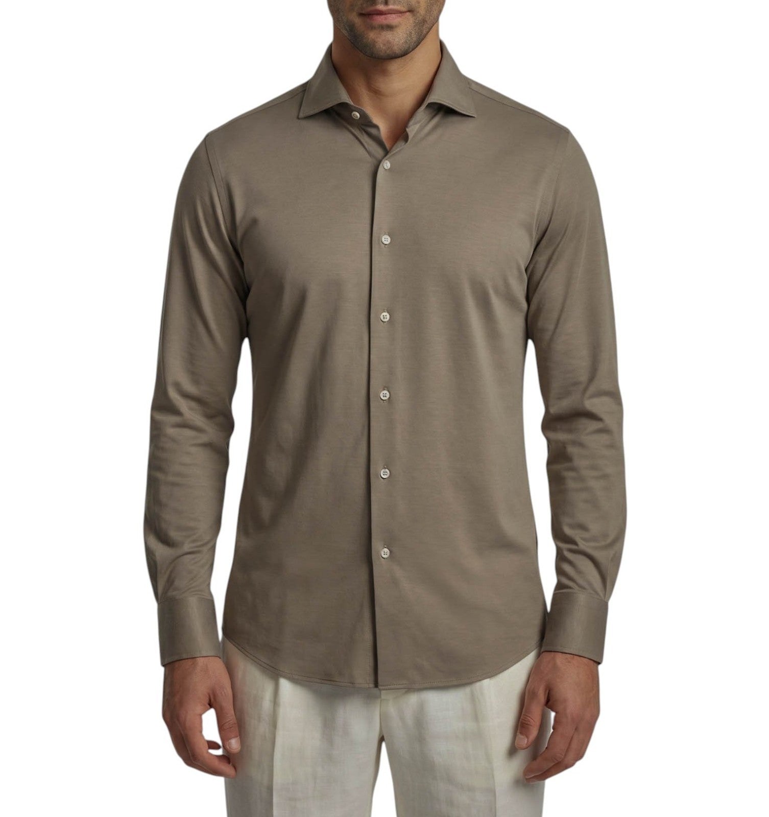 750$ ISAIA "Mix" Dark Champagne Dress Shirt Hand-Sewn Stretch Cotton Comfort