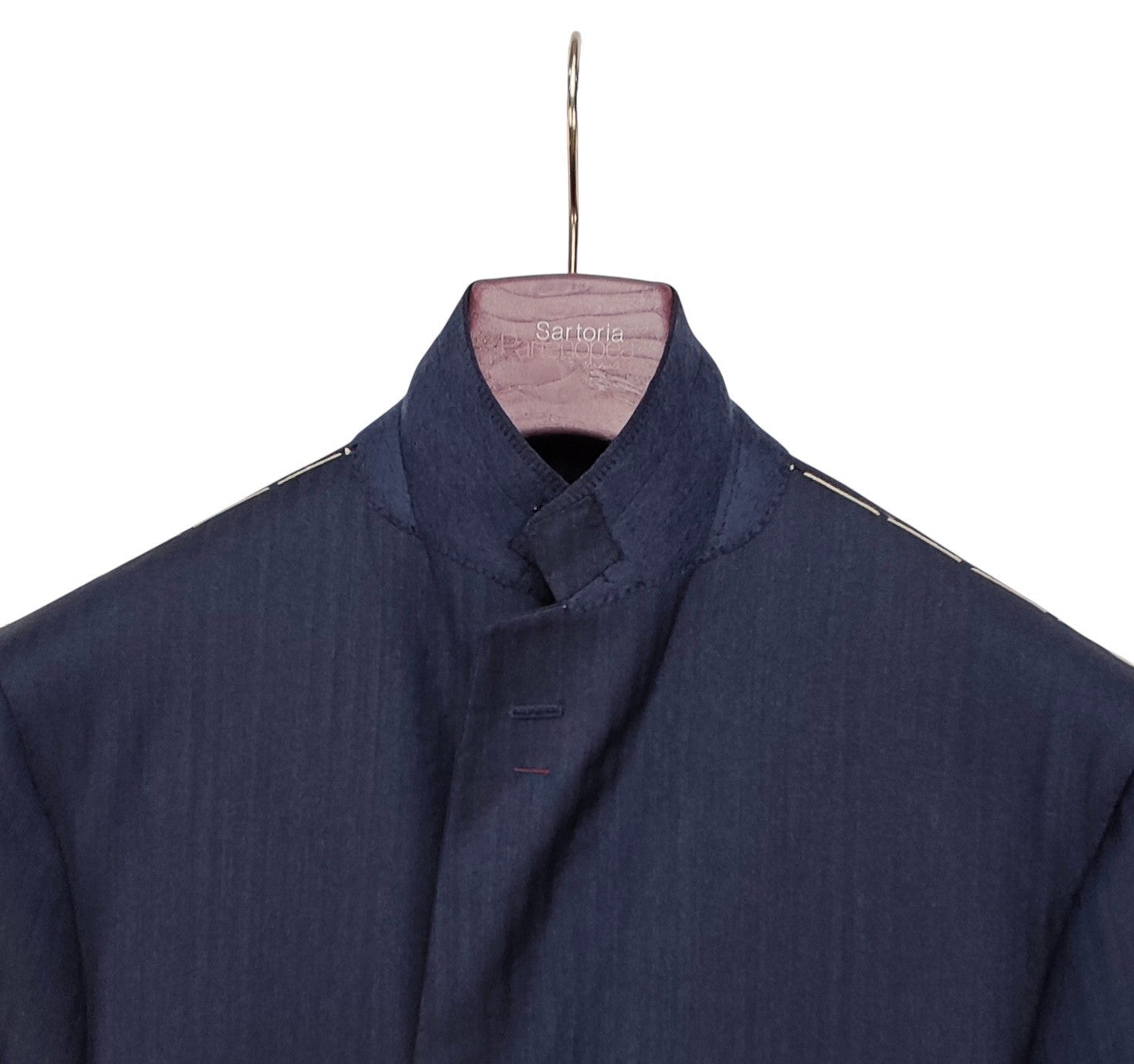 $2500 SARTORIA PARTENOPEA NAPOLI Herringbone Blue Suit Wool 110's 44 US / 54 EU