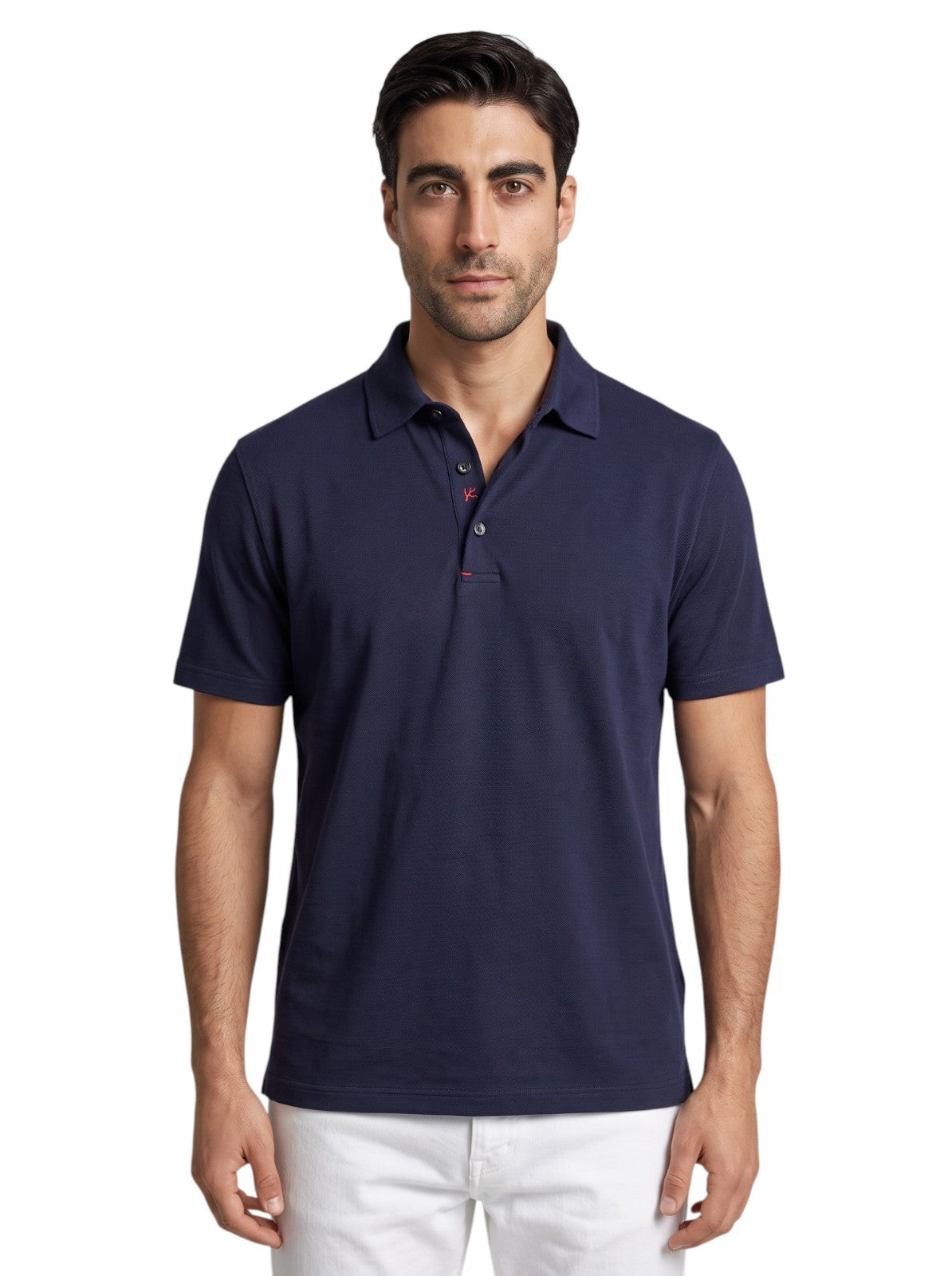 1050$ ISAIA NAPOLI Blue Navy Short Sleeve Handmade Polo 100% Wool Size XL