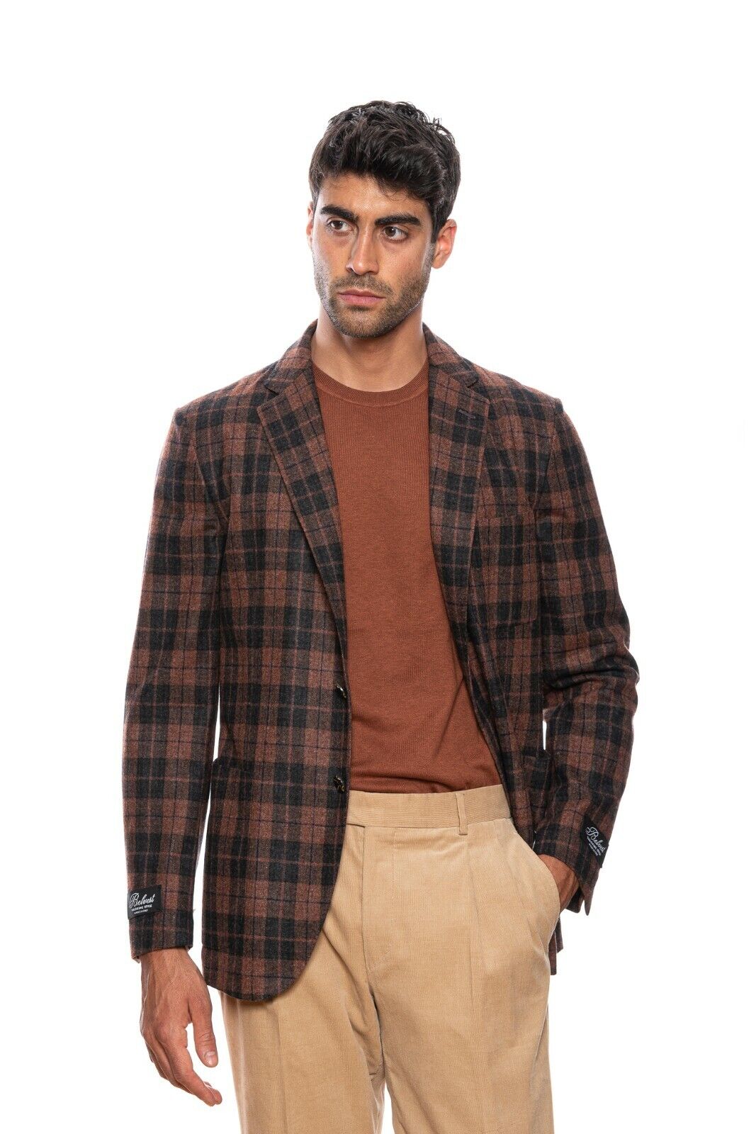 $1799 BELVEST Rust Wool Cashmere Check Jacket 40 US / 50 EU Drop 8R  F/W 2018