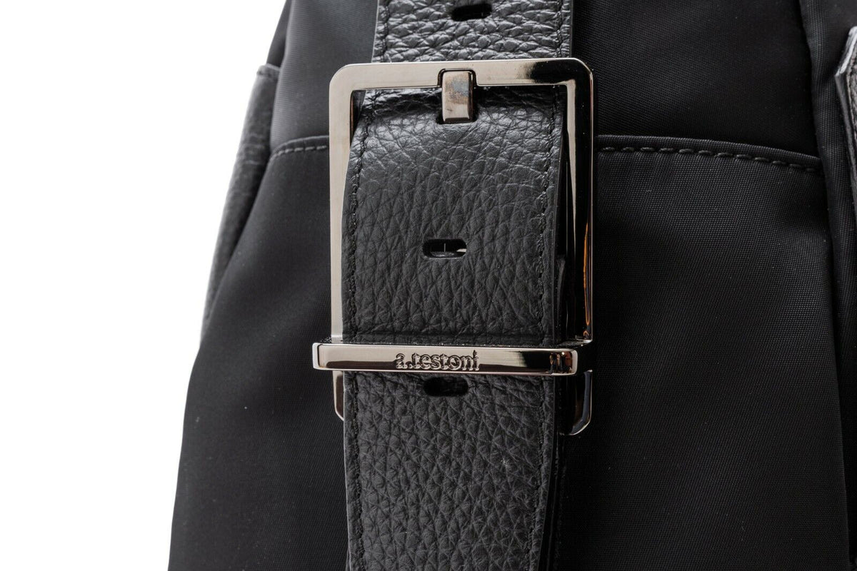 $629 a.Testoni Bologna Pc Case / Backpack Black Karibu Calf + Fabric Luxury