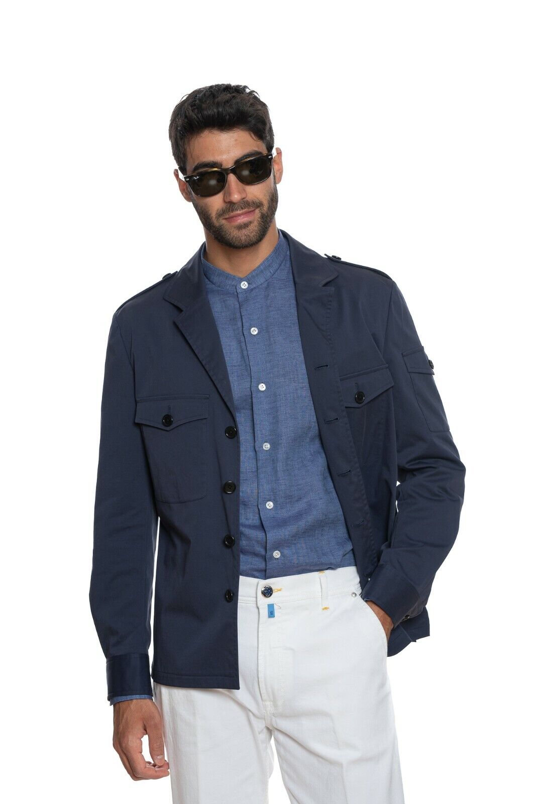 1100$ BELVEST Sartorial Jacket Military Style Cotton Blue JACKETINTHEBOX Edition