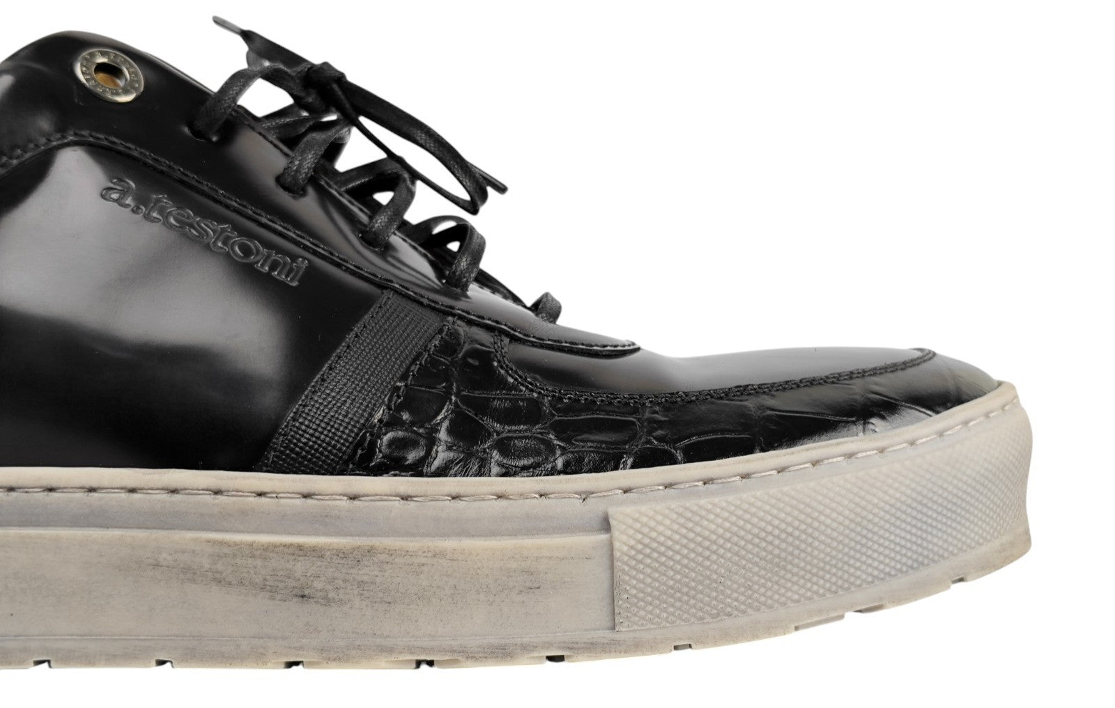 750$ TESTONI Sneaker Shoes Brushed Calf Printed Crocodile 8 UK  / 9 US / 42 IT
