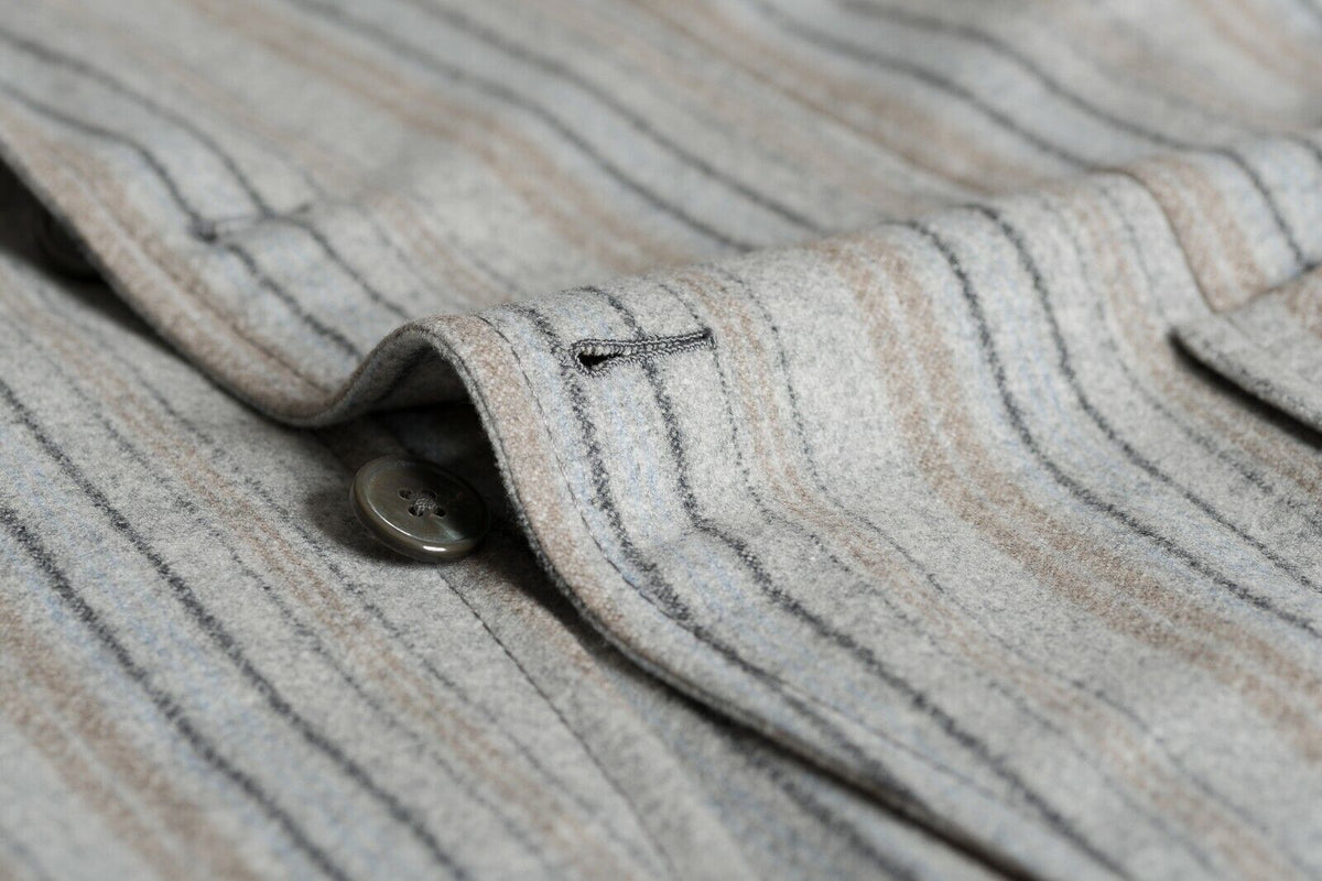 $1890 D'AVENZA Light Gray Cashmere Wool Striped Jacket Sewn in Italy 38 US 48 EU