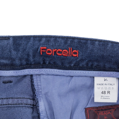 795$ ISAIA NAPOLI "Forcella" Blue Denim Jeans Pant Cotton Wide Fit 32 US /48 EU