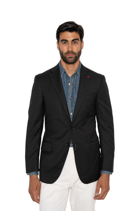 $4500 ISAIA NAPOLI Black Striped Jacket Sport Coat Wool 130's 36 US / 46 EU 7R