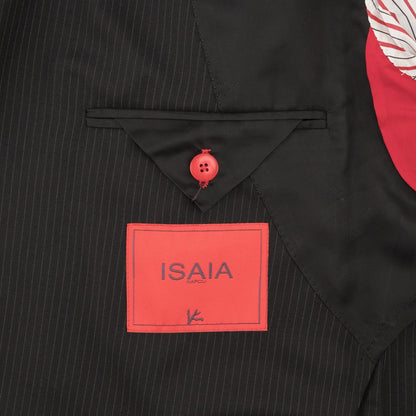 $6850 ISAIA NAPOLI "Capri" Black Suit Hand-Sewn Fine Wool Striped 8R
