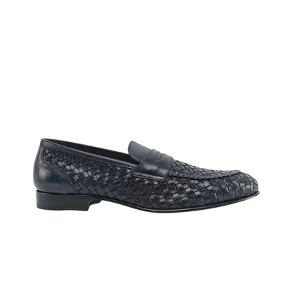 1250$ TESTONI "Tivoli" Blue Unlined Loafer Shoes Woven Calf 8 UK / 9 US / 42 IT