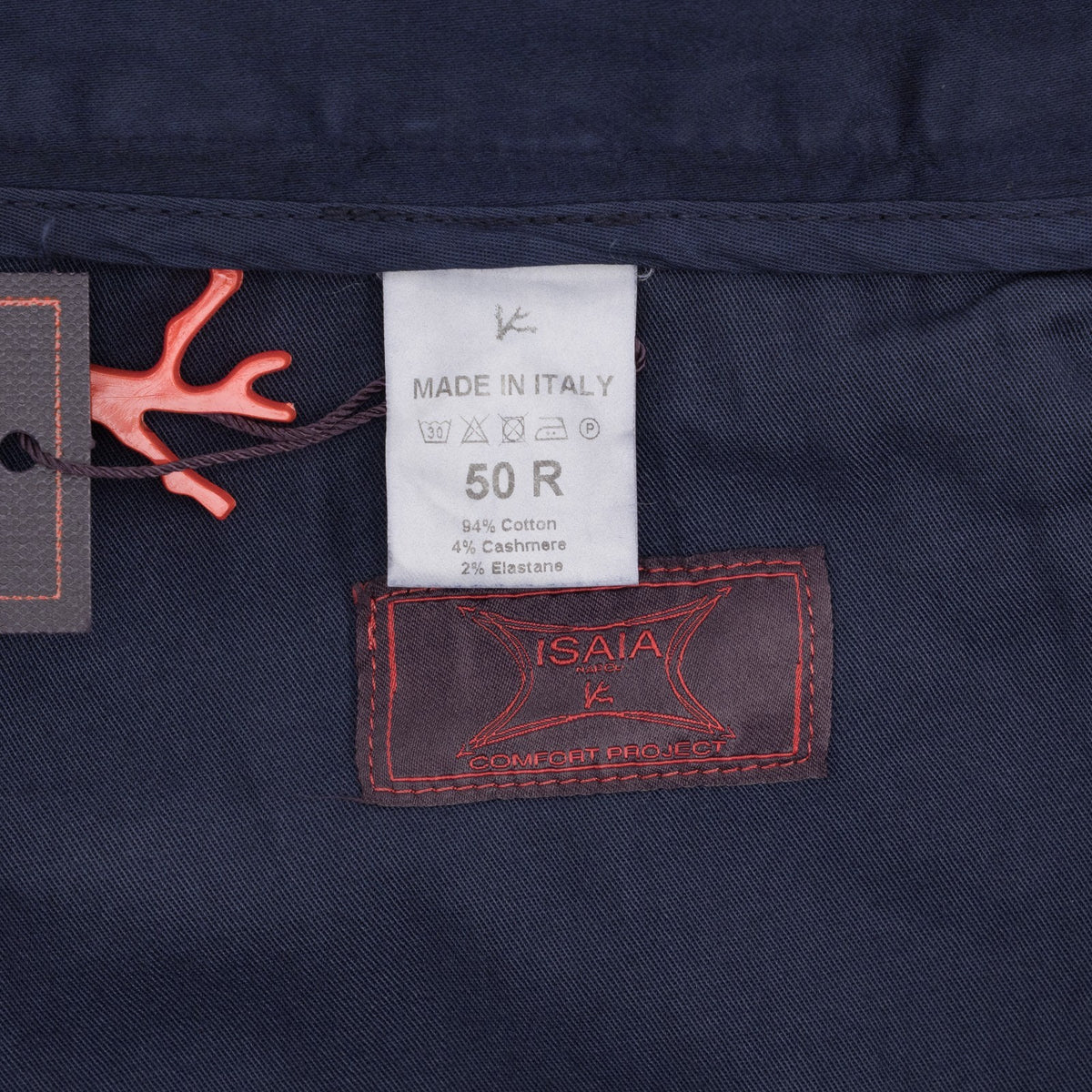 850$ ISAIA NAPOLI "Chiaia" Blue Chino Sport Pant Cotton  Cashmere - Leather Tag