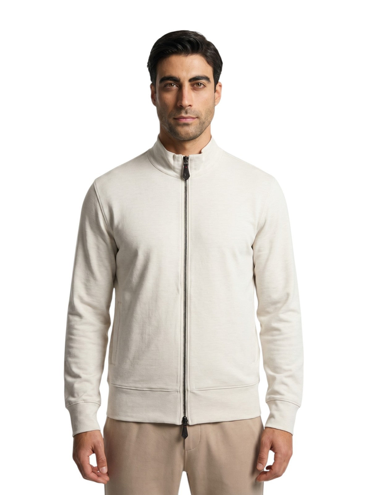 $1850 ISAIA NAPOLI Ivory Full Zip Track Jacket Jogging Jersey Cotton