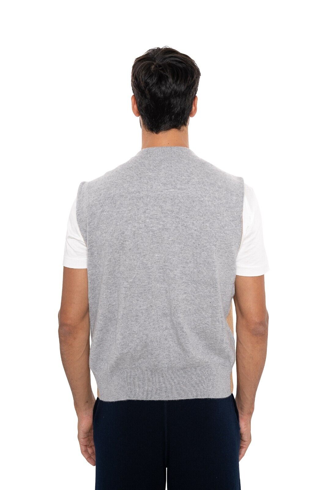 $1800 FEDELI  "Baltimora" Beige / Gray Cardigan Vest 100% Cashmere 46 US / 56 EU