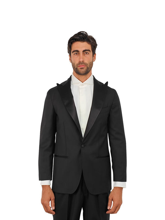 $1690 RUBINACCI NAPOLI Black Peak Lapel 1 Button Tuxedo Jacket 36 US / 46 EU