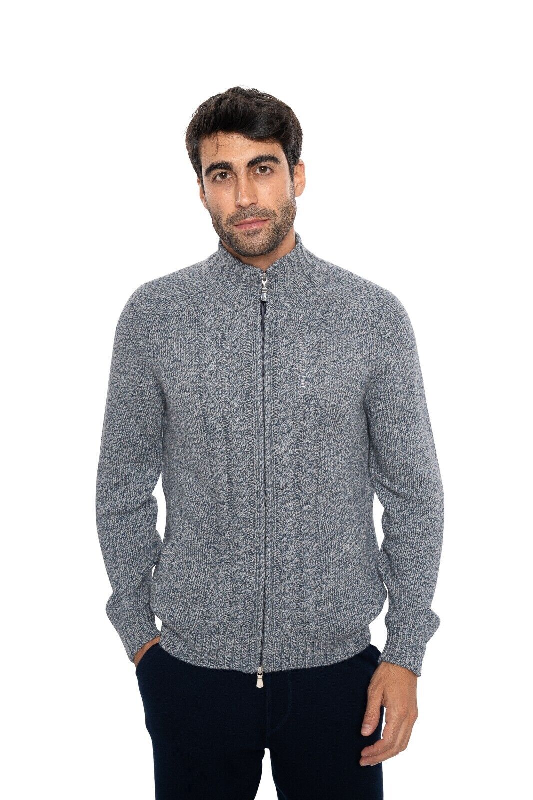 $1600 FEDELI "Breton" Blue Cardigan Jacket Zip Cashmere Blend 40 US / 50 EU