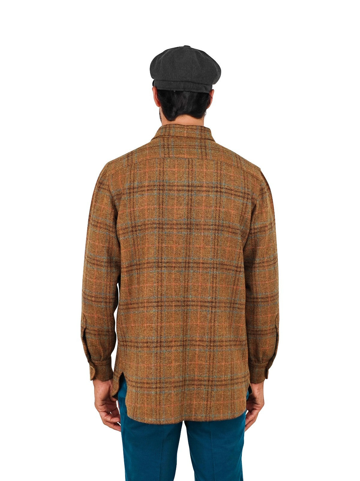 $950 RUBINACCI NAPOLI Brown Checks Overshirt Jacket Flannel Wool Size M