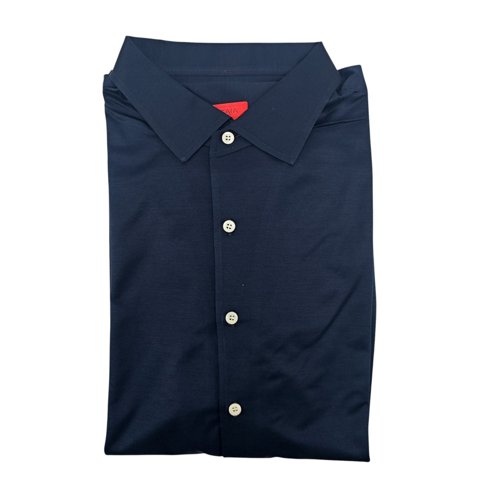 815$ ISAIA Dress Shirt Blue Navy Jersey Filo di Scozia Stretch Cotton 17.5 - 44