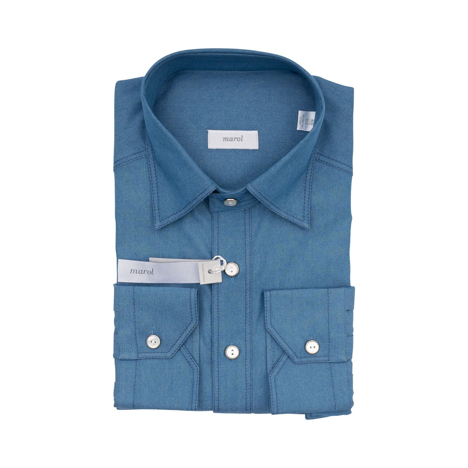 1400$ LUXURY MAROL BOLOGNA Denim LORO PIANA Blue Shirt Heavy Cotton